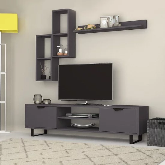 Σύνθεση τηλεόρασης Lonsa  χρώμα ανθρακί 160x35x40εκ.