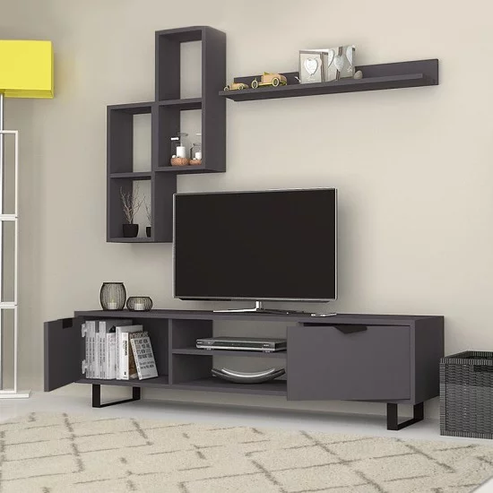 Σύνθεση τηλεόρασης Lonsa  χρώμα ανθρακί 160x35x40εκ.