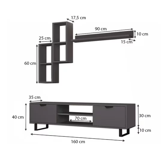 Σύνθεση τηλεόρασης Lonsa  χρώμα ανθρακί 160x35x40εκ.