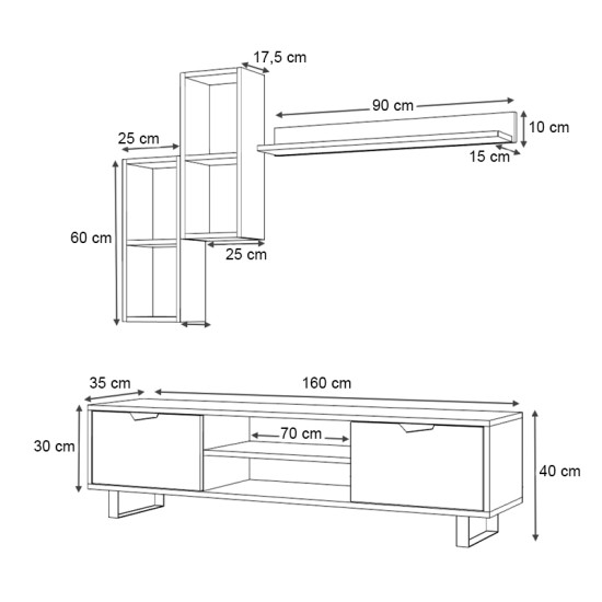 Σύνθεση τηλεόρασης Lonsa  χρώμα φυσικό οξιάς 160x35x40εκ.