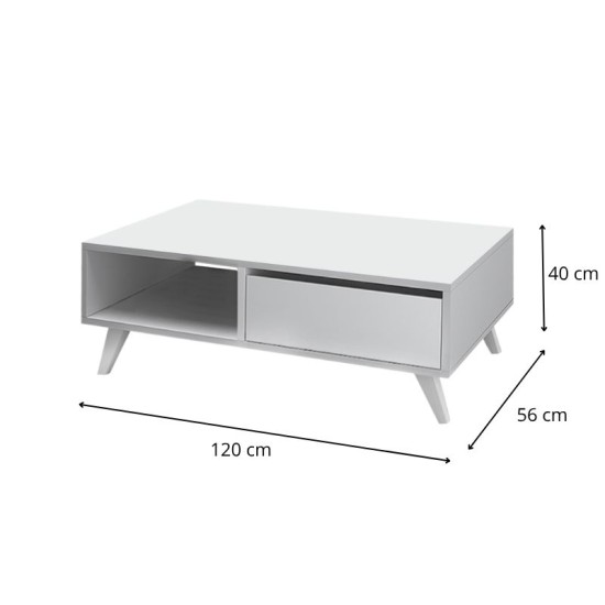 Τραπεζάκι σαλονιού Aster  χρώμα λευκό 120x56x40εκ.