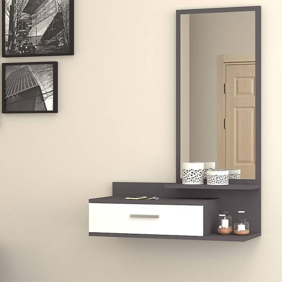 Έπιπλο εισόδου - τουαλέτα μελαμίνης Joy Megapap με καθρέφτη χρώμα γκρι - λευκό 80x35x116εκ. - 0123227