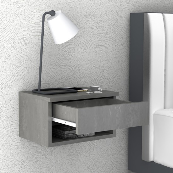 Κομοδίνο επιτοίχιο Mary  χρώμα γκρι σκυροδέματος 40x30x23εκ.