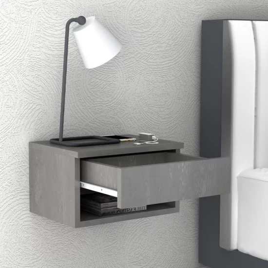 Κομοδίνο επιτοίχιο Mary  χρώμα γκρι σκυροδέματος 40x30x23εκ.