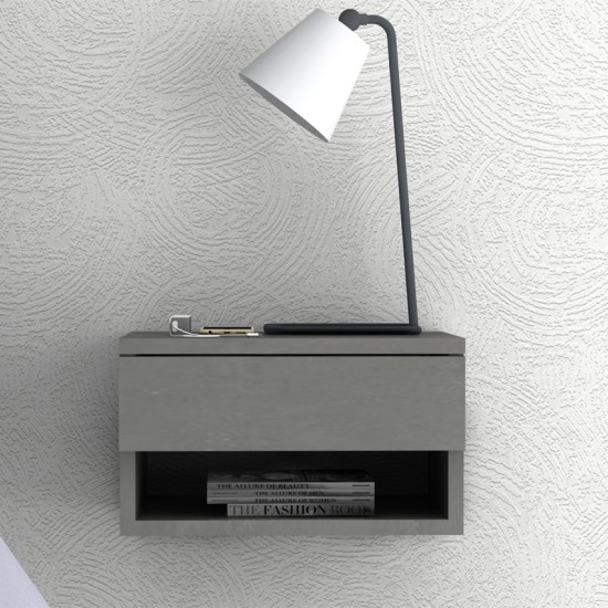 Κομοδίνο επιτοίχιο Mary  χρώμα γκρι σκυροδέματος 40x30x23εκ.