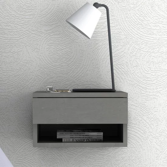 Κομοδίνο επιτοίχιο Mary  χρώμα γκρι σκυροδέματος 40x30x23εκ.