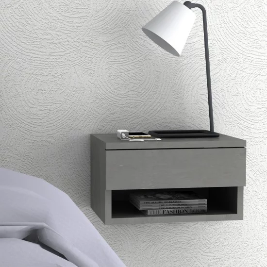 Κομοδίνο επιτοίχιο Mary  χρώμα γκρι σκυροδέματος 40x30x23εκ.