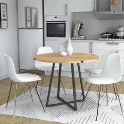 Τραπέζι Rubes  χρώμα φυσικό οξιάς - ανθρακί 100x100x78εκ.