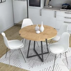 Τραπέζι Rubes  χρώμα φυσικό οξιάς - ανθρακί 100x100x78εκ.