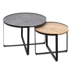 Σετ τραπεζάκια σαλονιού Davis  2τμχ. χρώμα γκρι σκυροδέματος/φυσικό οξιάς 70x69x46εκ.