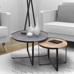 Σετ τραπεζάκια σαλονιού Davis  2τμχ. χρώμα γκρι σκυροδέματος/φυσικό οξιάς 70x69x46εκ.