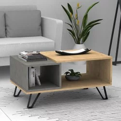 Τραπεζάκι σαλονιού Don  χρώμα φυσικό οξιάς - γκρι σκυροδέματος 90x55x44εκ.