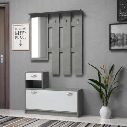 Έπιπλο εισόδου Raynold  χρώμα γκρι σκυροδέματος - λευκό 100x30x180εκ.