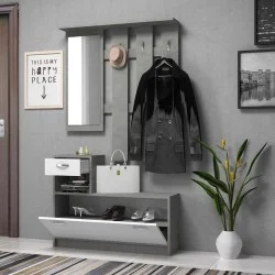 Έπιπλο εισόδου Raynold  χρώμα γκρι σκυροδέματος - λευκό 100x30x180εκ.