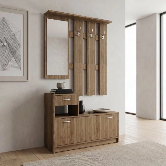 Έπιπλο εισόδου Raynold  χρώμα καρυδί 100x30x180εκ.