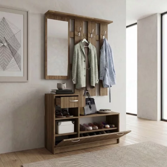 Έπιπλο εισόδου Raynold  χρώμα καρυδί 100x30x180εκ.
