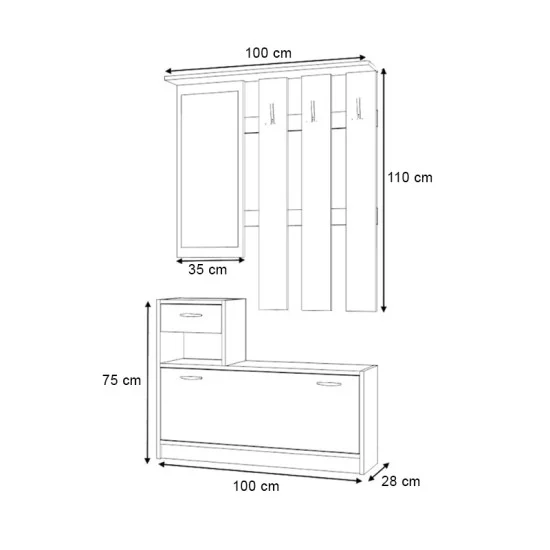 Έπιπλο εισόδου Raynold  χρώμα καρυδί 100x30x180εκ.