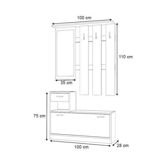 Έπιπλο εισόδου Raynold  χρώμα φυσικό οξιάς 100x30x180εκ.