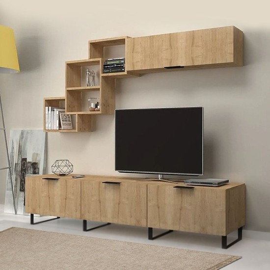 Σύνθεση τηλεόρασης Heydar  χρώμα φυσικό οξιάς 210x35x40εκ.