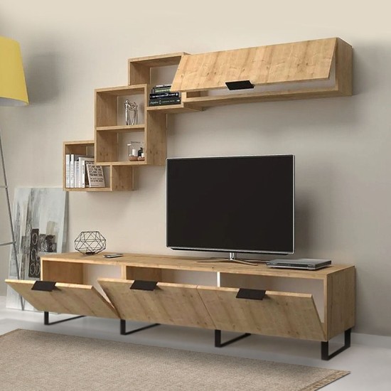 Σύνθεση τηλεόρασης Heydar  χρώμα φυσικό οξιάς 210x35x40εκ.