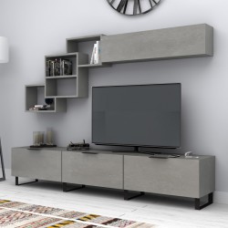 Σύνθεση τηλεόρασης Heydar  χρώμα γκρι σκυροδέματος 210x35x40εκ.