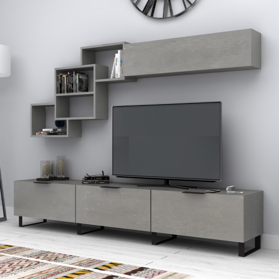 Σύνθεση τηλεόρασης Heydar  χρώμα γκρι σκυροδέματος 210x35x40εκ.