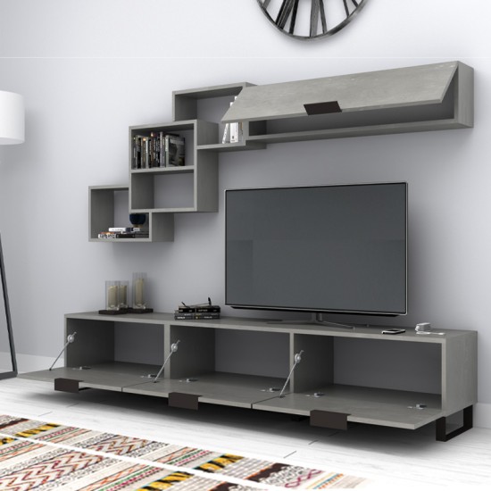 Σύνθεση τηλεόρασης Heydar  χρώμα γκρι σκυροδέματος 210x35x40εκ.