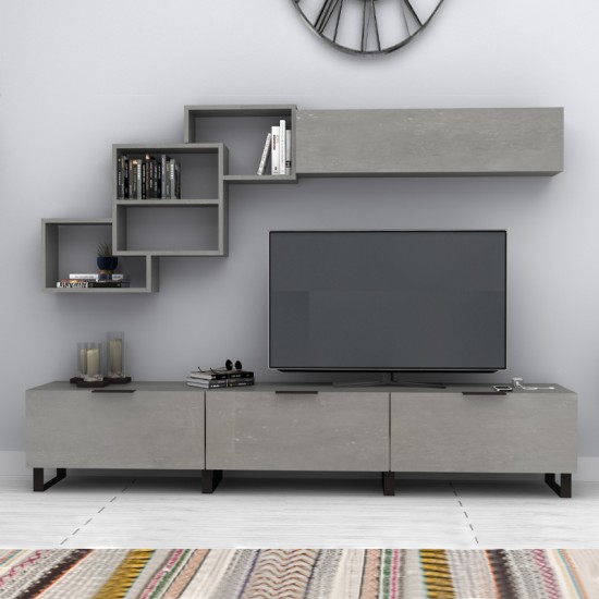 Σύνθεση τηλεόρασης Heydar  χρώμα γκρι σκυροδέματος 210x35x40εκ.