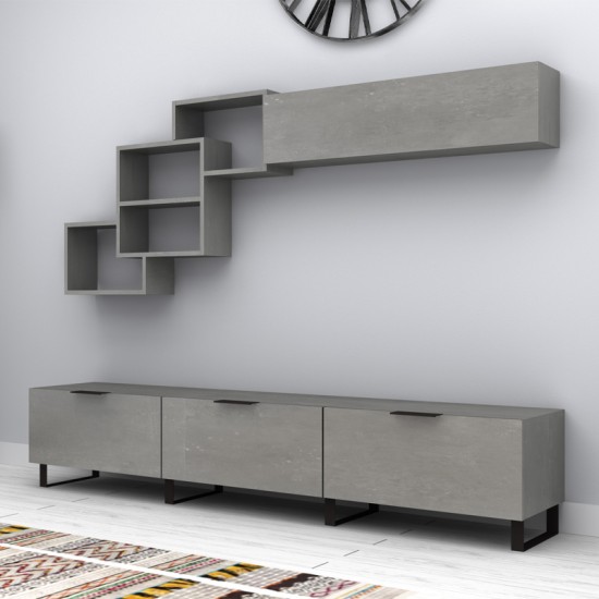 Σύνθεση τηλεόρασης Heydar  χρώμα γκρι σκυροδέματος 210x35x40εκ.