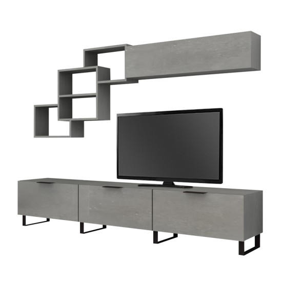 Σύνθεση τηλεόρασης Heydar  χρώμα γκρι σκυροδέματος 210x35x40εκ.