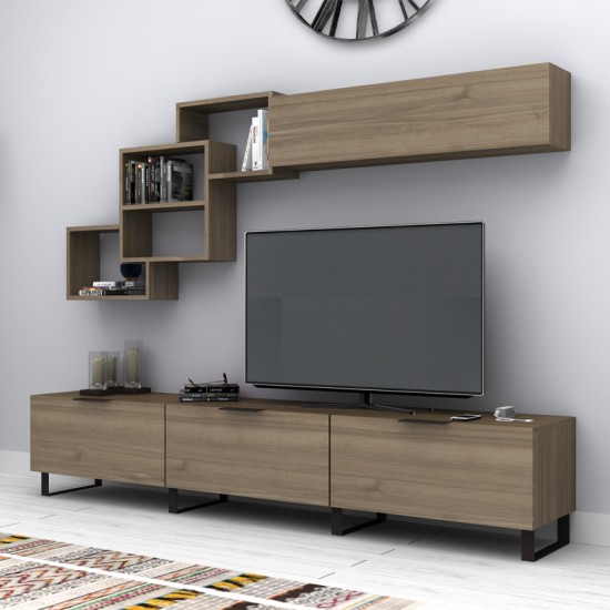 Σύνθεση τηλεόρασης Heydar  χρώμα καρυδί 210x35x40εκ.