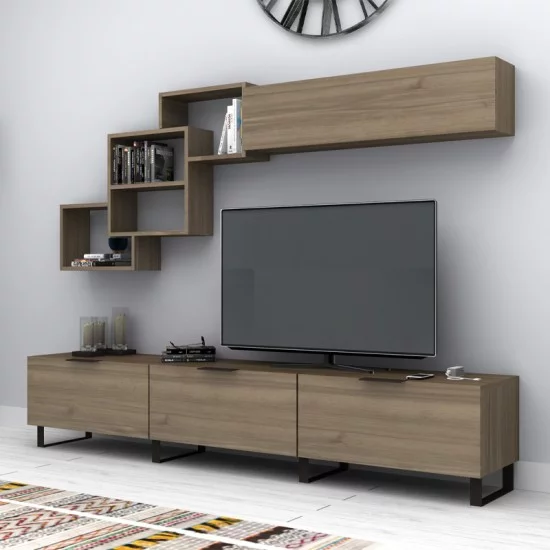 Σύνθεση τηλεόρασης Heydar  χρώμα καρυδί 210x35x40εκ.