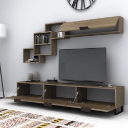 Σύνθεση τηλεόρασης Heydar  χρώμα καρυδί 210x35x40εκ.