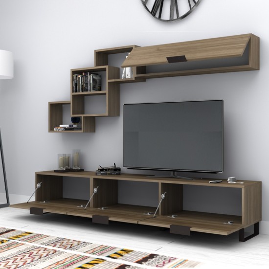 Σύνθεση τηλεόρασης Heydar  χρώμα καρυδί 210x35x40εκ.