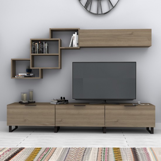 Σύνθεση τηλεόρασης Heydar  χρώμα καρυδί 210x35x40εκ.