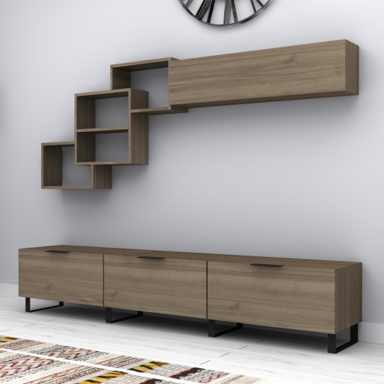 Σύνθεση τηλεόρασης Heydar  χρώμα καρυδί 210x35x40εκ.