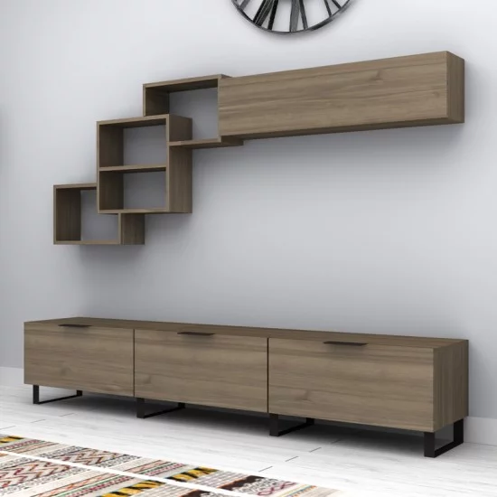 Σύνθεση τηλεόρασης Heydar  χρώμα καρυδί 210x35x40εκ.