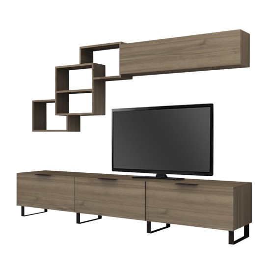 Σύνθεση τηλεόρασης Heydar  χρώμα καρυδί 210x35x40εκ.