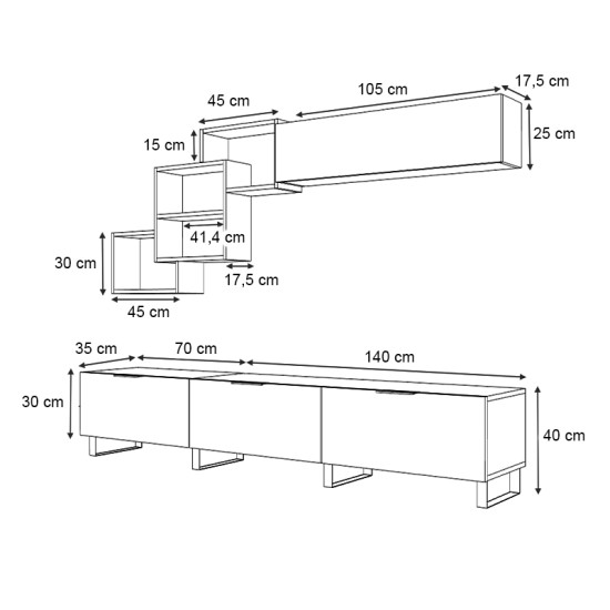 Σύνθεση τηλεόρασης Heydar  χρώμα καρυδί 210x35x40εκ.