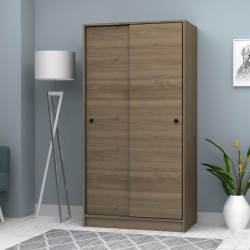 Ντουλάπα ρούχων Misra  δίφυλλη συρόμενη χρώμα καρυδί 94x52x182εκ.