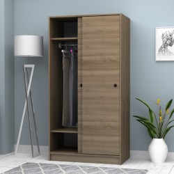 Ντουλάπα ρούχων Misra  δίφυλλη συρόμενη χρώμα καρυδί 94x52x182εκ.