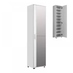 Ντουλάπα ρούχων - παπουτσοθήκη Visla  μονόφυλλη με καθρέπτη χρώμα λευκό 45x36x187εκ.