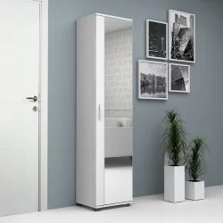 Ντουλάπα ρούχων - παπουτσοθήκη Visla  μονόφυλλη με καθρέπτη χρώμα λευκό 45x36x187εκ.