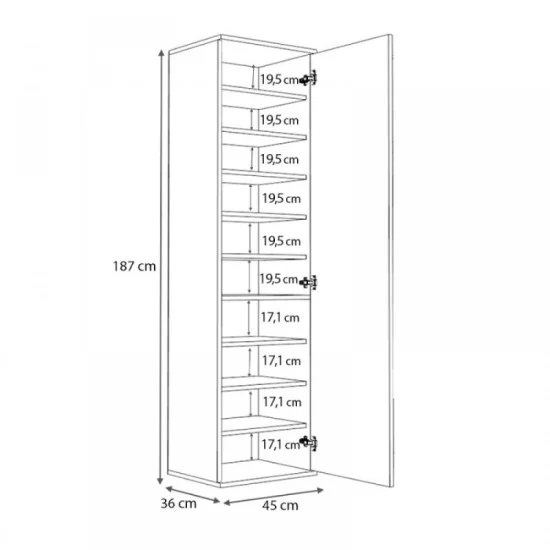 Ντουλάπα ρούχων - παπουτσοθήκη Visla  μονόφυλλη με καθρέπτη χρώμα φυσικό οξιάς 45x36x187εκ.