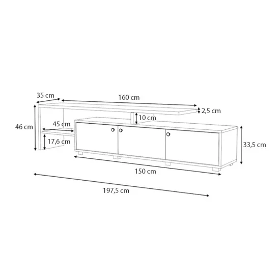 Έπιπλο τηλεόρασης Amadeo  χρώμα λευκό - φυσικό οξιάς 197,5x35x46cm.