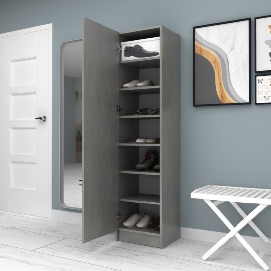 Ντουλάπα ρούχων - παπουτσοθήκη Petro  μονόφυλλη χρώμα γκρι σκυροδέματος 45x38x180εκ.