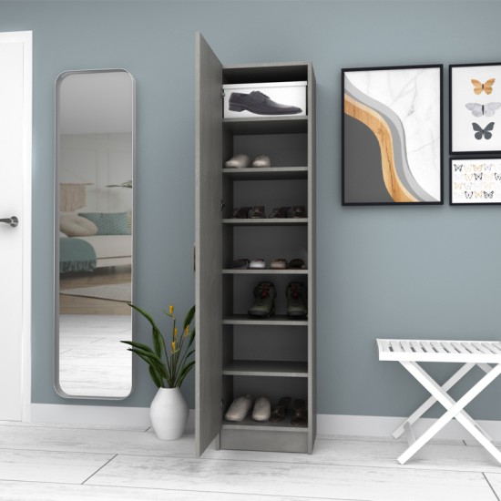Ντουλάπα ρούχων - παπουτσοθήκη Petro  μονόφυλλη χρώμα γκρι σκυροδέματος 45x38x180εκ.