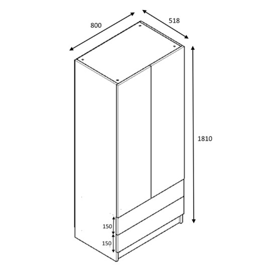 Ντουλάπα ρούχων Ricardo  δίφυλλη χρώμα ανθρακί 80x51,8x181εκ.