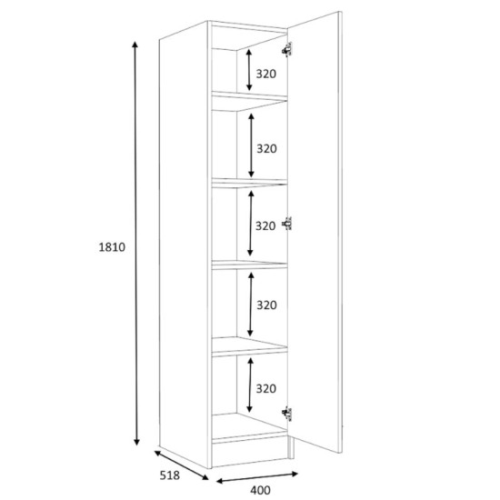 Ντουλάπα ρούχων Ricardo  μονόφυλλη χρώμα λευκό 40x51,8x181εκ.