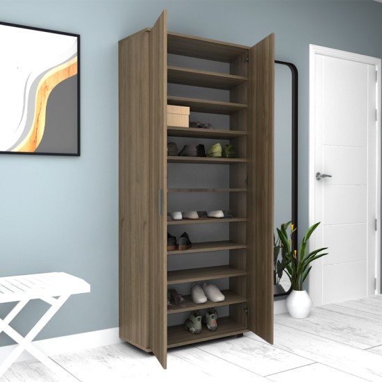 Ντουλάπα ρούχων - παπουτσοθήκη Eric  δίφυλλη χρώμα καρυδί 76x36x187εκ.